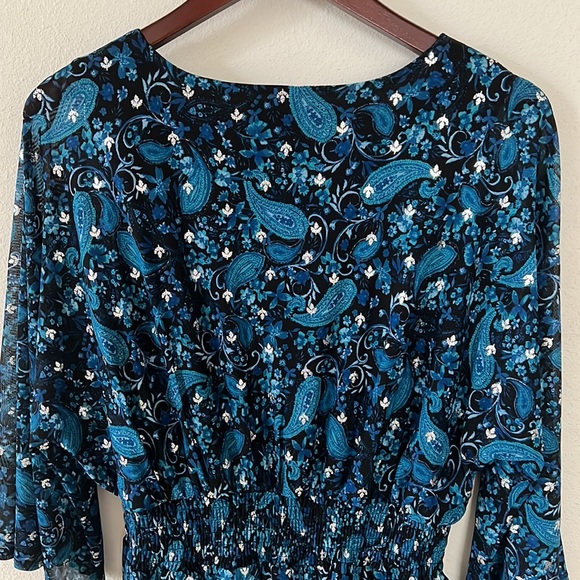 Harper 241 Blue Mid-Sleeve Dress Size Large Wedding Formal Paisley - Picture 7 of 15